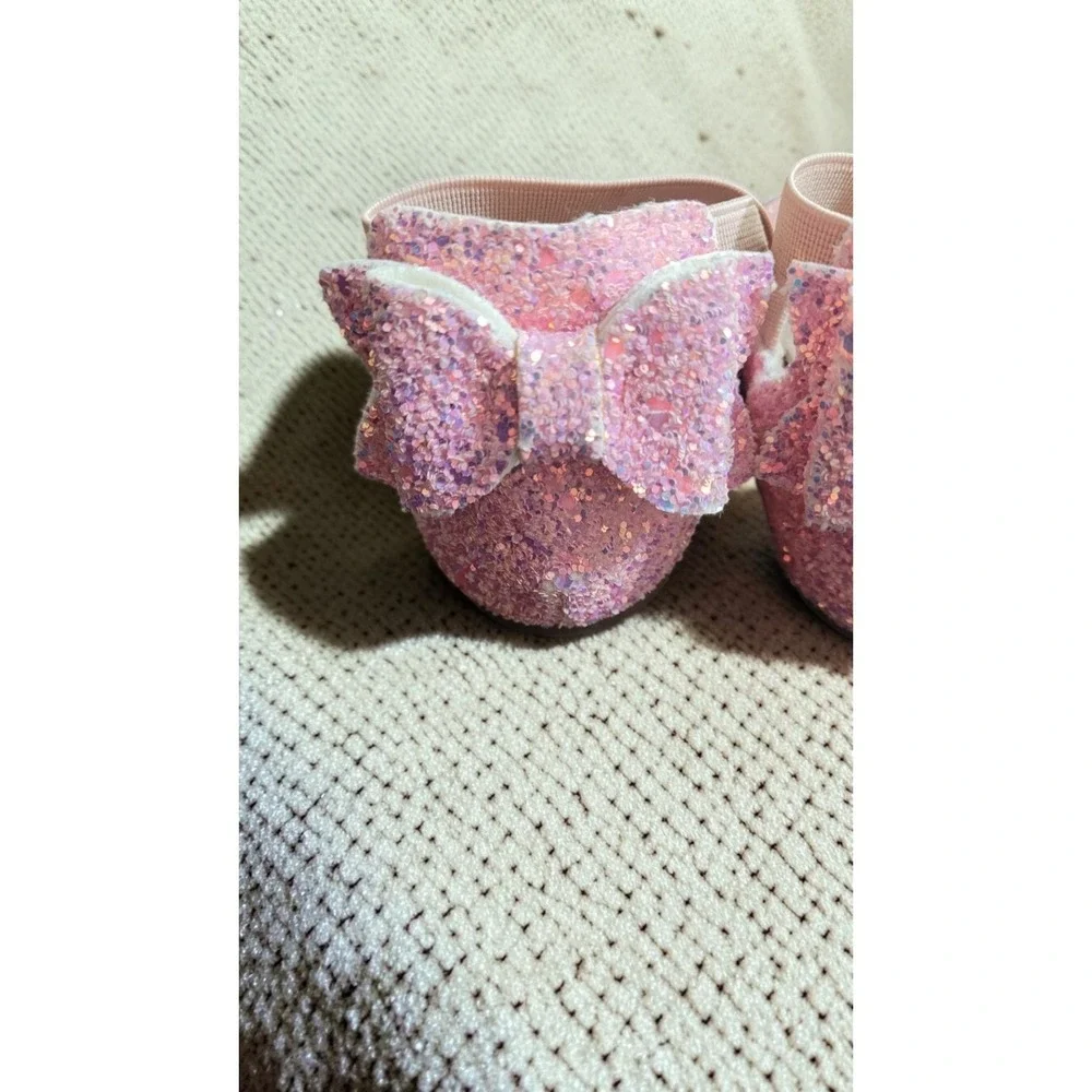 Leather Toddler Size 4C Girl's Pink Glitter Bow Back Ballerina Flats Shoes